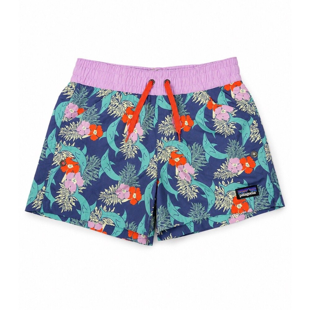 NWT Patagonia Girls Costa Rica Baggies Shorts Heart The Sea Current Blue L 12